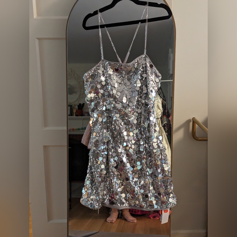 Silver sequin mini dress